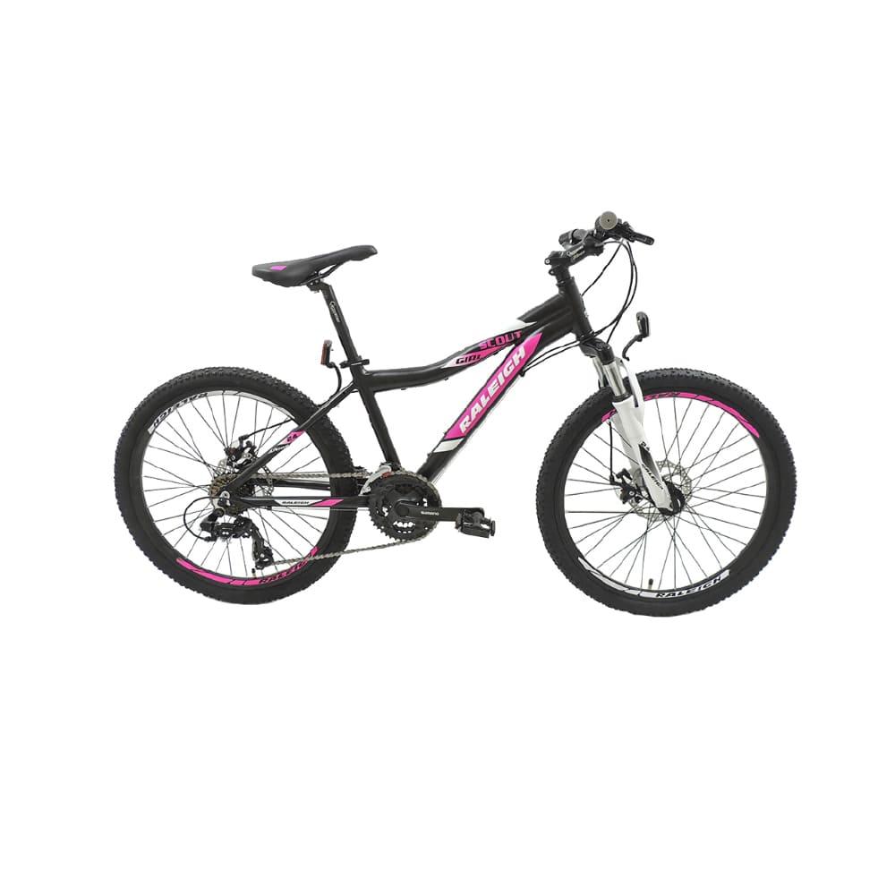 Bicicleta Raleigh SCOUT D - Negro/Fucsia- Frenos a discos mecánicos - 21Vel. - Cuadro de aluminio - Rodado 24".