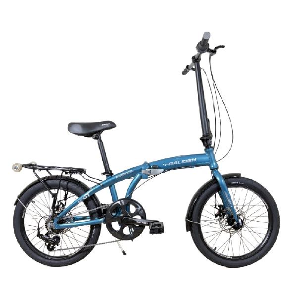 Bicicleta Plegable Raleigh Curve / Celeste / Cuadro de aluminio / Frenos a disco mecanico / 6Vel. / Rodado 20".