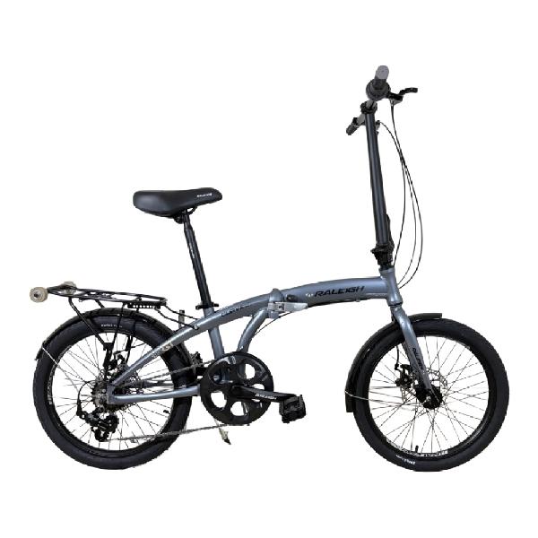 Bicicleta Plegable Raleigh Curve / Gris / Cuadro de aluminio / Frenos a disco mecanico / 6Vel. / Rodado 20".
