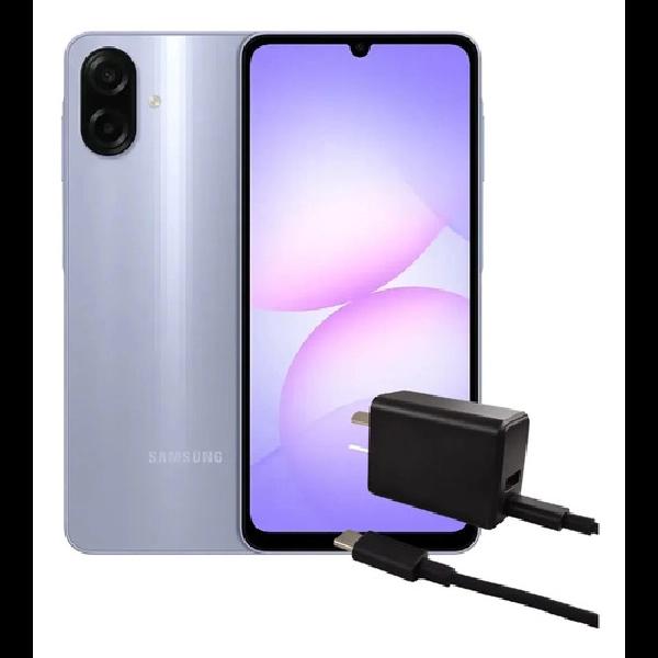 Combo Celular Samsung Galaxy A07 64/4GB Light Violet + Cargador Rápido Merryking 20W USB A+C